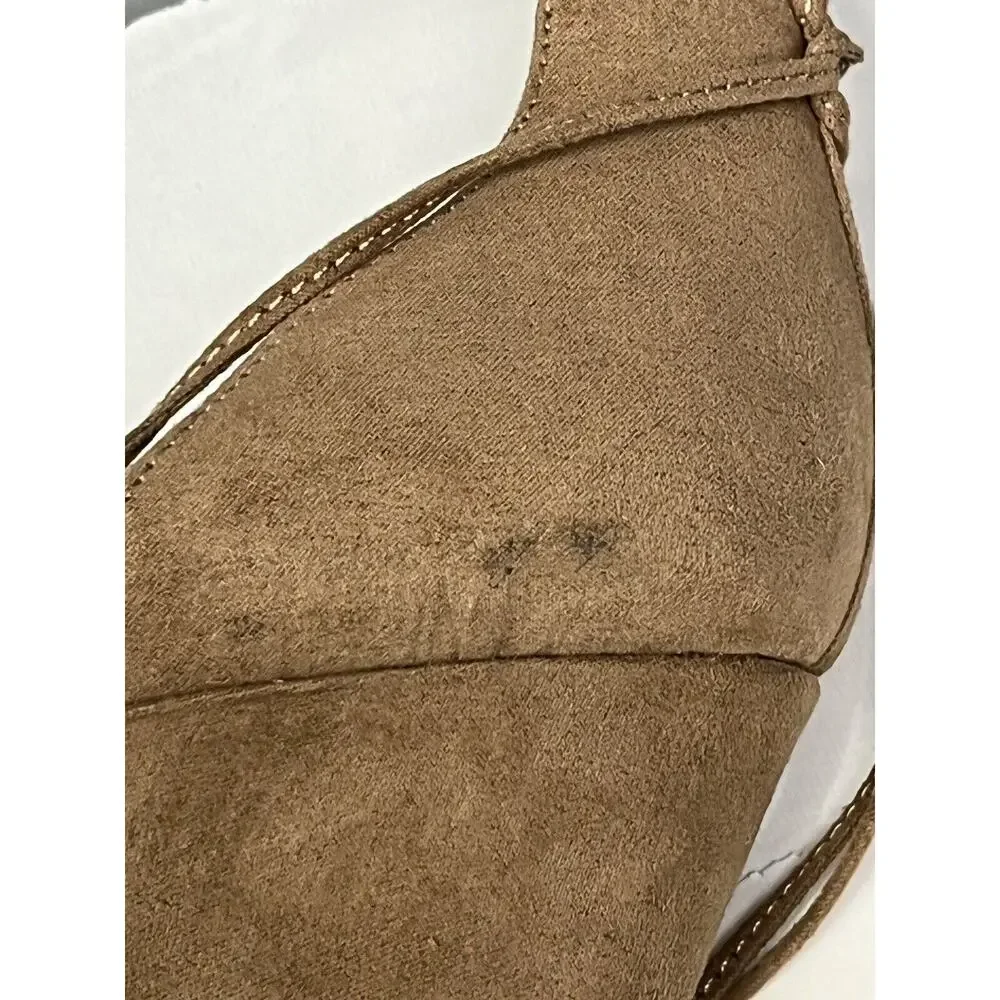 Adrienne Vittadini Ankle-Wrap Wedge Sandal-Marcey‎ Brown Suede Womens size 11